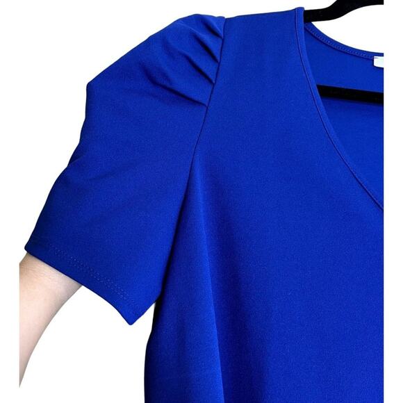 Jodifl Royal Blue Puff Shoulder Short Sleeve V-Neckline Blouse Top Size Medium - Picture 7 of 8